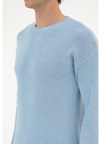 U.S. Polo Assn. Erkek Comfort Fit Bisiklet Yaka Açık Mavi Melanj Basic Kazak 50313679-VR112
