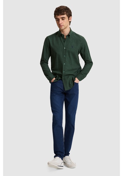 U.S. Polo Assn. Erkek Koyu Yeşil Slim Fit Uzun Kollu Basic Gömlek 50332397-vr079 Koyu Yesıl