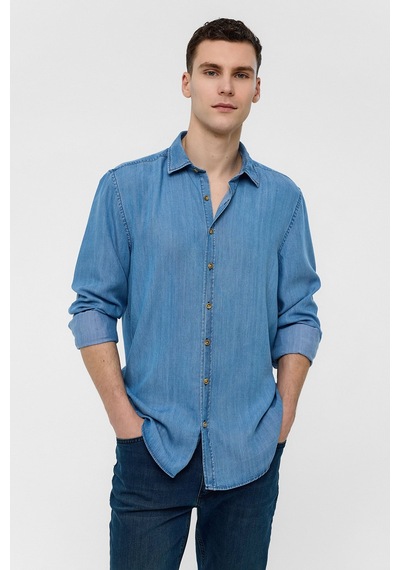 Backandbond Mavi Regular Fit Uzun Kollu Denim Gömlek