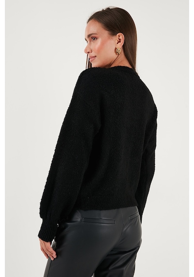 Lela Premium Regular Fit Bisiklet Yaka Yumuşak Dokulu Bayan Hırka 680Hi00147 Siyah