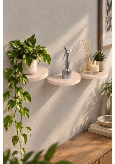 Sulorahome 3'lü Oval Duvar Rafı Seti Krem Bej