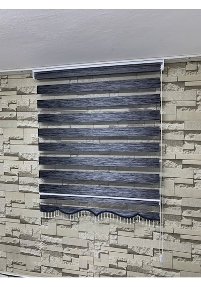Antrasit Gri Renk Bambu Zebra Perde (Etek Boncuklu)