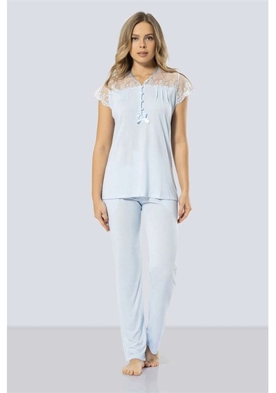 Türen 3197 Dantelli Pijama Takımı - Mavi Mavi
