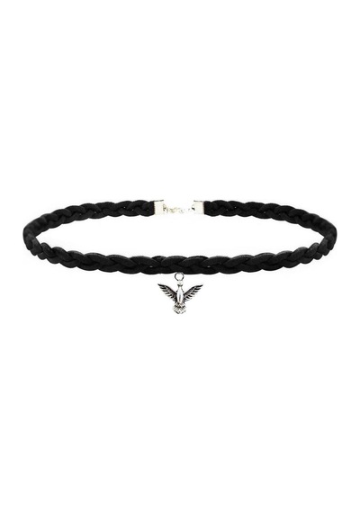Siyah Süet Saç Örgü Albatros Kuşu Kadın Choker Renkli