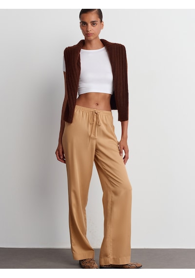 Dilvin Belden Bağlamalı Dökümlü Pantolon 101a71536 Açık Camel