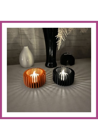 Gees Global 3d Baskı Modern Çizgili Mumluk - Tealight Mumluk 1 Adet -turuncu Gbzs