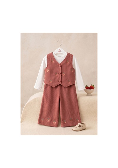 Deniva Kids Kız Çocuk Kırmızı Kadife Yelekli 3'lü Takım Çilek Nakışlı Fitilli Kaşkorse Bluz Ve İspanyol Paça Pantolon Bordo Deniva Kids Kız Çocuk Kırmızı Kadife Yelekli 3'lü Takım Çilek Nakışlı Fitilli Kaşkorse Bluz Ve İspanyol Paça Pantolon Bordo