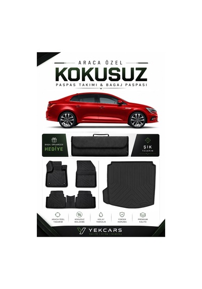 Renault Megane 4 2021 Model Aracınıza Özel 4d Kauçuk Paspas Takımı Ve Sol Cepli Bagaj Havuzu