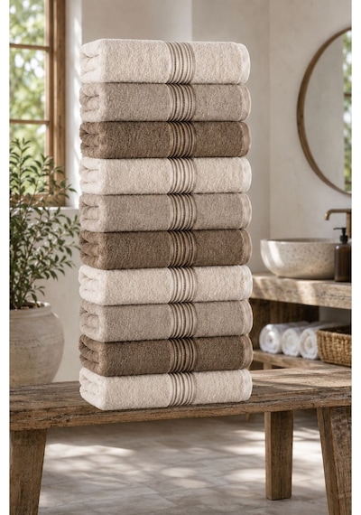 Alia Soft 50x90 Cm 10'lu El Ve Yüz Havlu Set Kahverengi