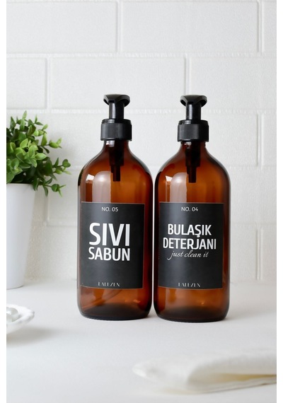 Lalezen Home Sıvı Sabunlukluk Ve Bulaşık Deterjanı Siyah Etiketli Amber Cam Şişe 500 Ml