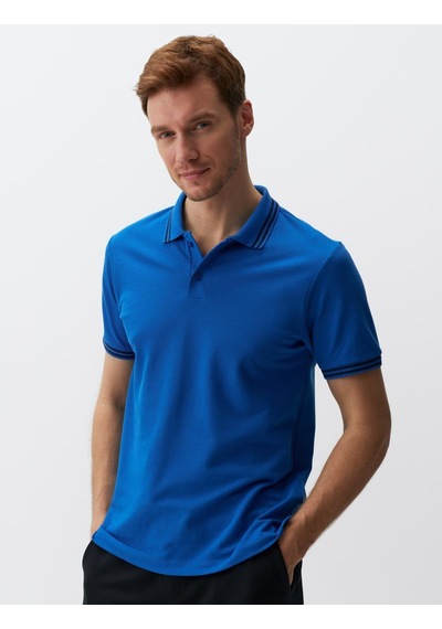 Jimmy Key Saks Polo Yaka Kısa Kollu Erkek Tişört Saks Mavi