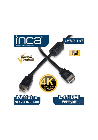 Inca Imhd-10t 10mt Örgülü 4k 1,4 V 3d Altın Uçlu Hdmı Kablo 2160p Görüntü Kalitesi Parazit Korumas