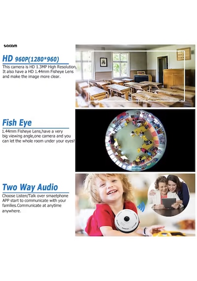 3 Mp Wifi Kablosuz Full Hd Geniş Açı Fish Eye Balık Gözü Kamera
