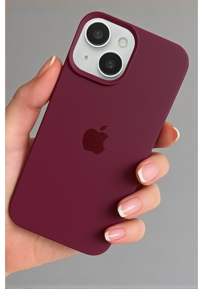 Iphone 15 Uyumlu Kılıf Logolu Lansman Soft Yumuşak Içi Kadife Silikon Kapak Bordo