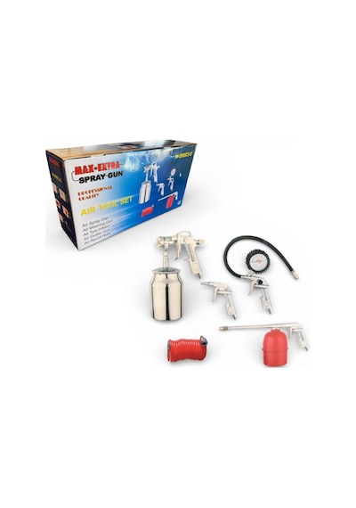 Max Extra 5 Parça Kompresör Havalı Alet Seti Boya Tabancası, Şişirme, Üfleme, Yıkama, Hortum