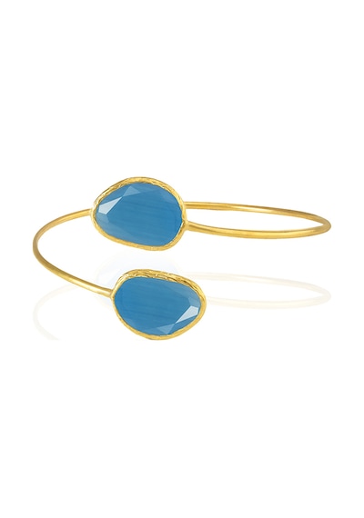 Kadir Jewellery 22 Ayar Altın Kaplama Zirkon Taşlı Ayarlanabilir Trend Bilezik Koyu Mavi