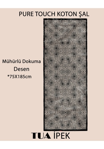 Mühürlü Dokuma Desen Pure Touch Koton Şal 75x185cm Siyah