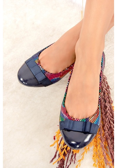 Fox Shoes Lacivert/renkli Kadın Babet 9726019507 Lacivert