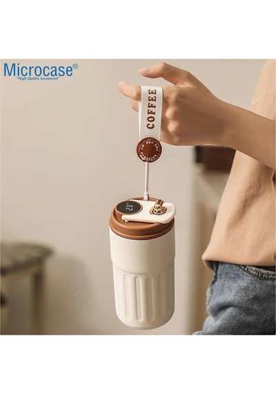 304 Paslanmaz Çelik 450 Ml Bilek Askılı Derece Göstergeli Termos Bardak Mug - Al5024 Krem Çok Renkli
