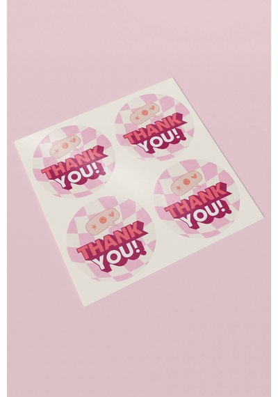 Pembe Damalı Thank You Sticker 3x3cm St2197 Çok Renkli