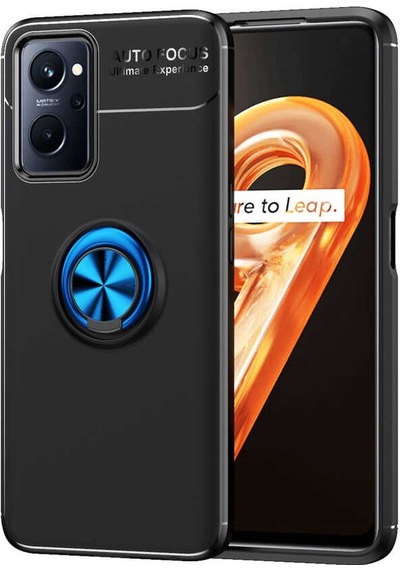 Noktaks - Oppo A96 4g Uyumlu Kılıf Koruyucu Yüzüklü Karbon Ravel Silikon Kapak - Siyah-mavi - T22874