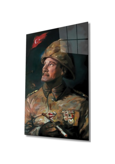 Yapay Zeka Üniformalı Mustafa Kemal Atatürk Portresi Cam Tablo, Temperli Dayanıklı Kırılmaz Cam
