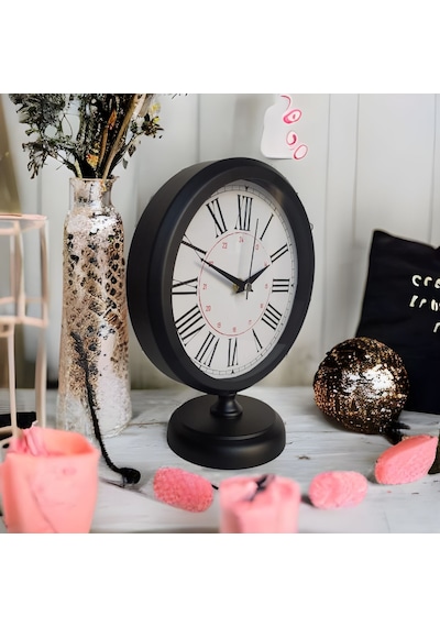 Siyah Renkli Metal Ofis Salon Otel Masa Saati 25*20 cm R9 Siyah