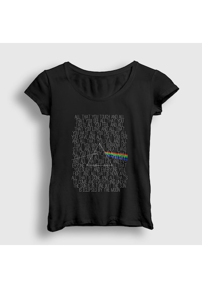 Presmono Kadın Eclipsed Pink Floyd T-shirt Siyah