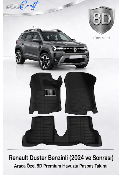 Otocraft Renault Duster Benzinli 2024 Ve Sonrası Araca Özel 8d Havuzlu Oto Paspas Tam Set 3 Parça