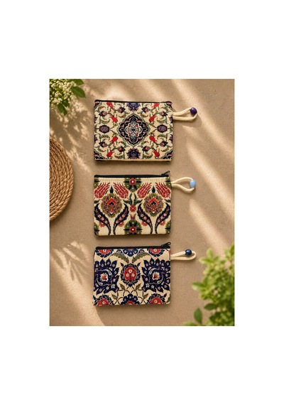 Badufa Home Goblen Dokuma Cüzdan 3 Adet Bej Bej