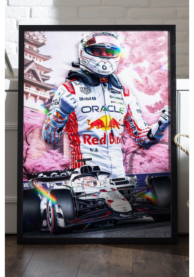 Max Verstappen Siyah Ahşap Çerçeveli Poster, Dekoratif Formula 1 Duvar Tablosu