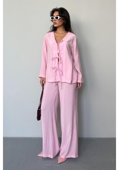 Madmext Pembe Önü Bağlamalı Alt Üst Takım Mg2473 Pembe