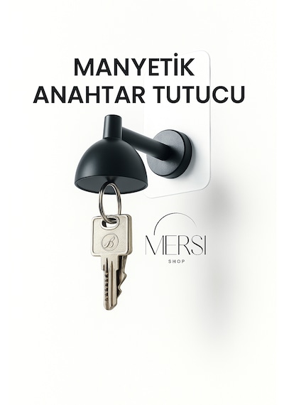 Lamba Şeklinde Manyetik Anahtar Tutucu Duvara Yapışkanlı Dekoratif Askı Gri - Siyah