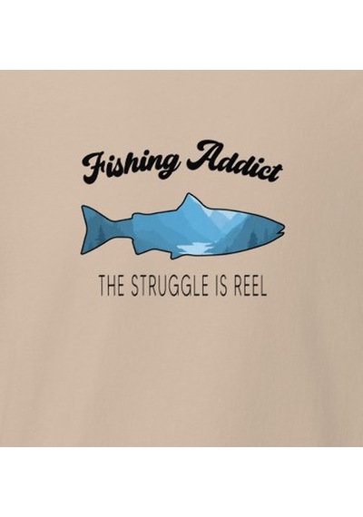 Wildstyle Fishing Addict Struggle Is Reel Balıkçılık Esprili Baskılı Unisex Bisiklet Yaka Pamuklu Tişört Camel
