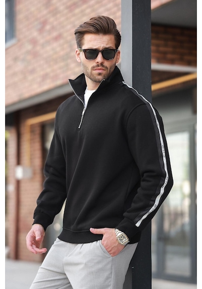 Madmext Siyah Fermuarlı Yarım Balıkçı Yaka Erkek Sweatshirt E7164 Siyah
