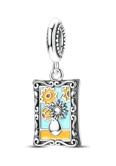 Van Gogh Ayçiçekleri Tablosu Sallantılı Charm Gümüş