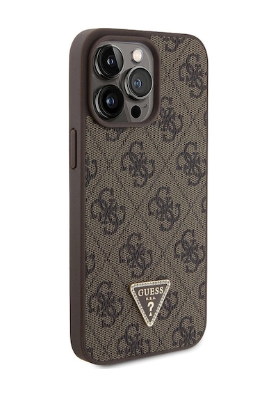 Apple Uyumlu iPhone 15 Pro Max Kılıf Guess Lisanslı Pu Deri Askılı Taşlı Üçgen Logo 4g Strass Crossbody