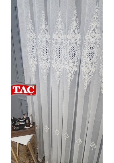 Nakışlı Kort Damask Salon Model Tarz Tasarım Mega Exculusive 3 Kat Pileli Tül Perde Kortmegabyz