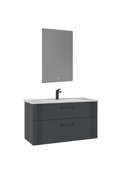 Orka Bari 100 Cm Mat Antrasit Led'li Aynalı Banyo Dolabı Takımı Mat Antrasit Orka Bari 100 Cm Mat Antrasit Led'li Aynalı Banyo Dolabı Takımı Mat Antrasit