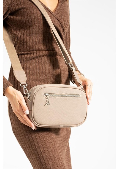 Baginn Kadın Postacı Çanta 23 18 Cm Çapraz Askılı Suni Deri Omuz Çantası Mega Bag Günlük Kullanıma Uygun Vizon