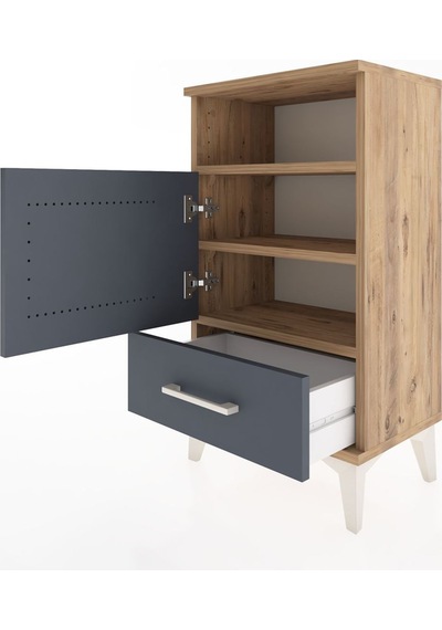 Arges Komodin 3 Raflı Tek Kapaklı 44x30x80 Çam-antrasit Atlas Çam