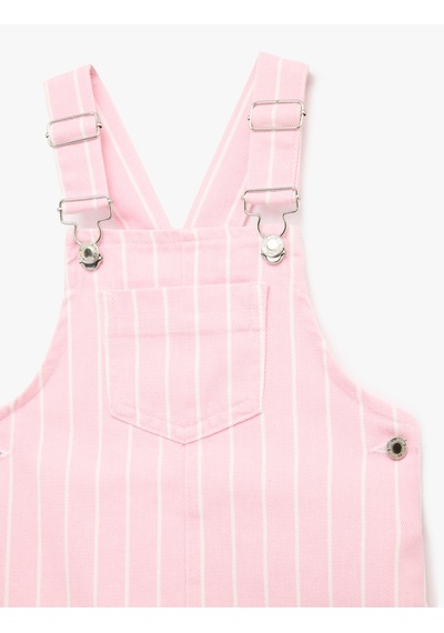 Koton Pamuklu Kare Yaka Askılı Denim Jile Elbise Pınk Strıpe 6smg80001ad Pembe