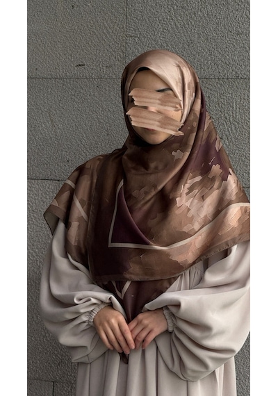 Qalortex Scarf Pamuklu Soft Luna Desen Eşarp-kahve/mürdüm Kahve-Mürdüm