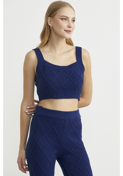 Sementa Pamuk Crop Pantolon Triko Takım - Lacivert Lacivert