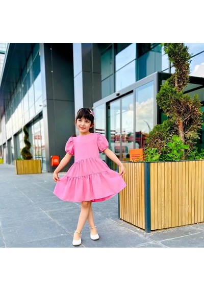 Minigimin Cicileri Miniğimin Cicileri Karpuz Kol Pembe Kız Keten Elbise
