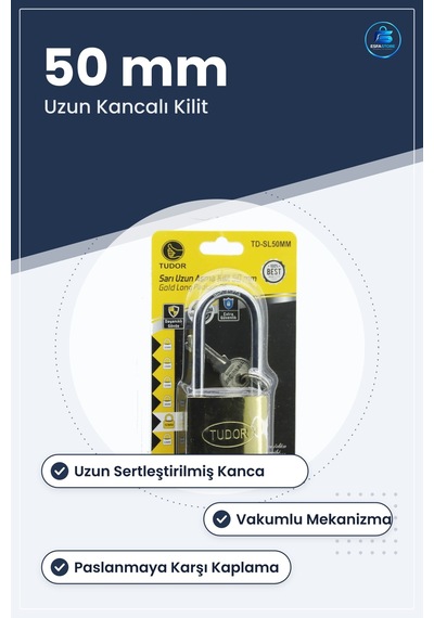 Asma Kilit 50mm Uzun Kancalı Vakumlu Sarı Güvenlik Kilidi Kapı Do