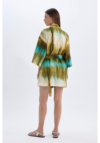 DeFacto Desenli Pamuklu Kimono-Fall in Love D0453AX24SMKH452 Haki