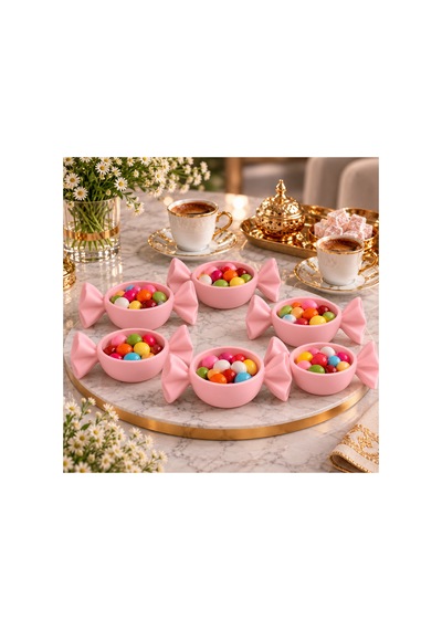 6'lı Şekerleme Desenli Lokumluk Seti Dekoratif Kahve Yanı Şekerlik, Modern Sunumluk Ve Hediyelik Pembe - 942547956 Pembe