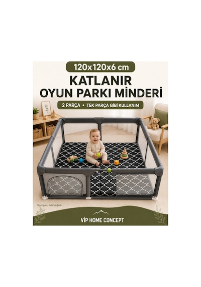 Oyun Alanına Uygun Katlanabilir Sünger Oyun Parkı Minderi Bebek Yatağı - Karaçatı 120x120x6 CM
