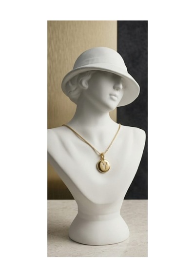 Lunarie Y Harfli Madalyon Kolye 14k Gold Kararmaz Çelik Zirkon Altın